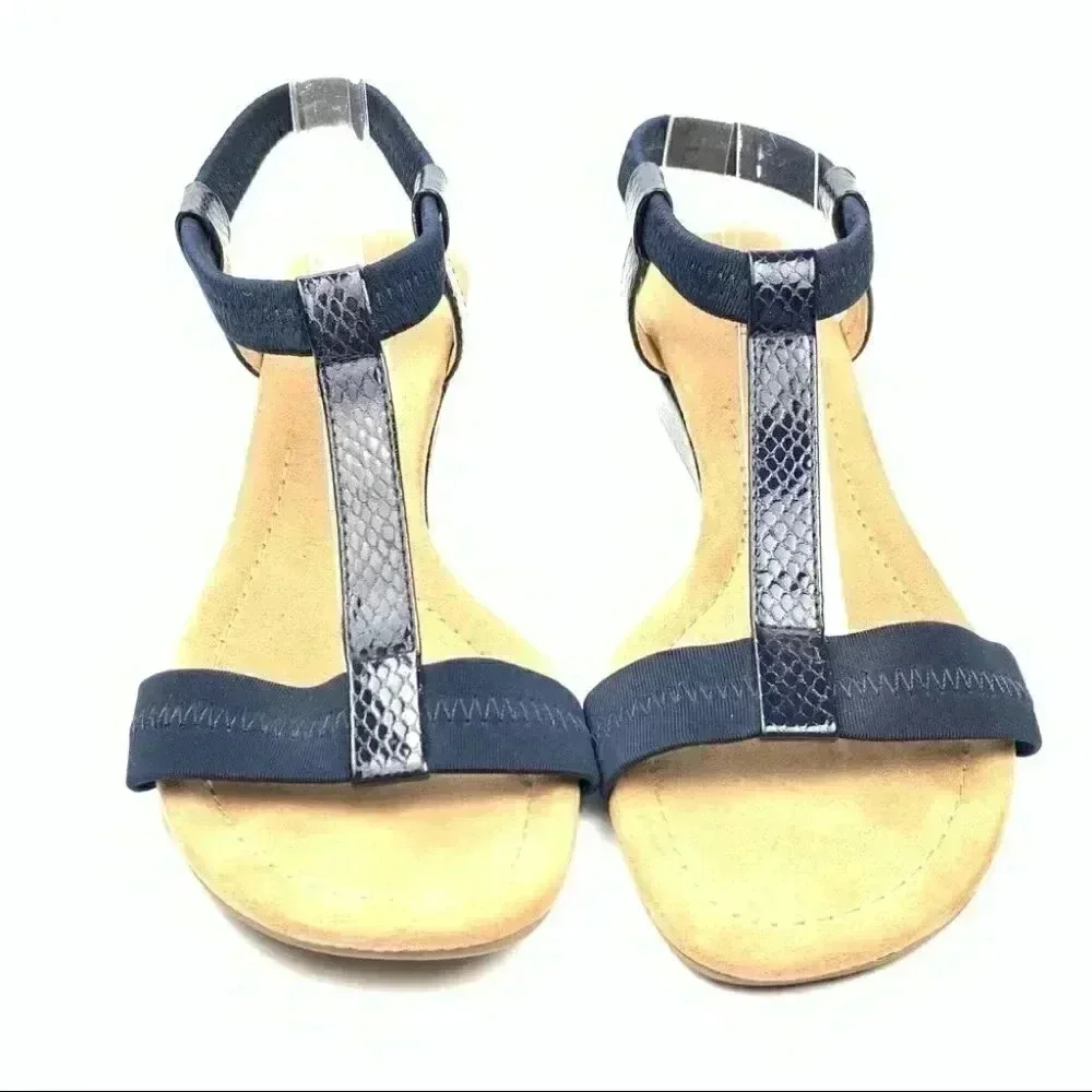 Alfani heels size 10 navy blue snakeskin print t-strap wedges coastalgranny